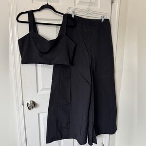 2 Piece Jeannie Mae INC Black Wide Leg Palazzo Pants + crop top